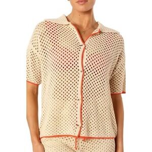 Petal + Pup Women's‎ Crochet Knit Button Down Shirt Top, Collared, Casual